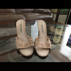 Manolo Blahnik Blush Suede Floral Cutout Mules